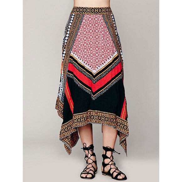 NWT Free People Bohemian Patchwork Handkerchief Hem Midi Skirt - Picture 2 of 16